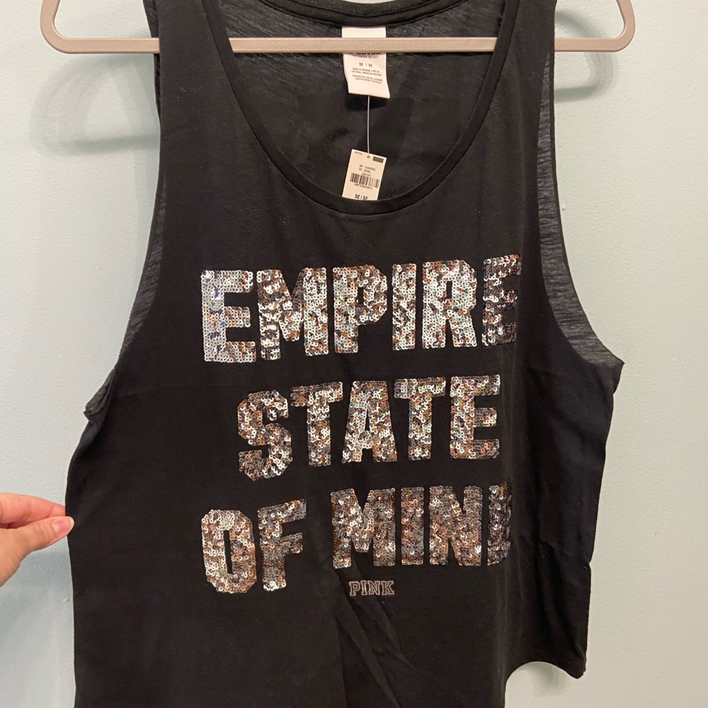 NWT Victoria’s Secret Empire State of Mind Black Sequin Tank Top (M)
